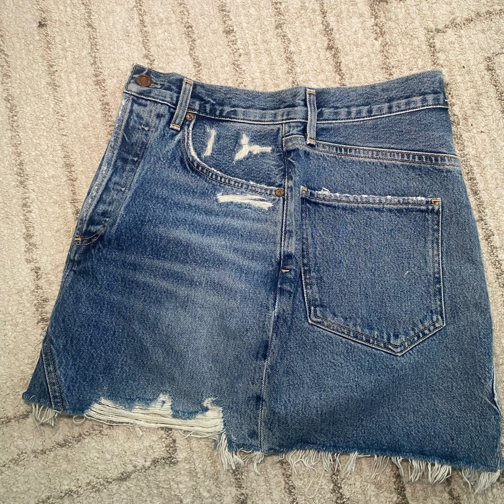 AGOLDE Distressed Button Front Denim Mini Skirt Size 25 - Picture 4 of 6